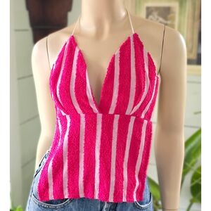 Pink and White Striped Halter Top